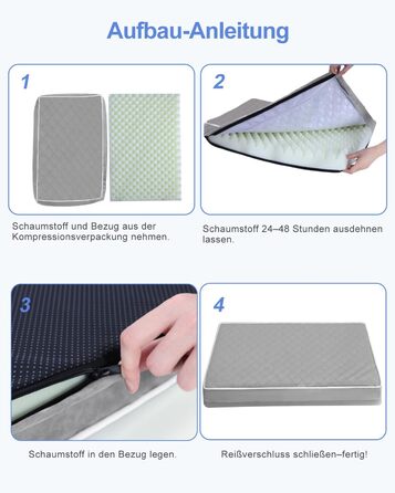 Ортопедичне ліжко для собак KSIIA, великі породи, 104x68x8 см, знімний, сірий