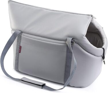 Сумка-переноска для собак та котів | Шкіряна сумка-переноска з гумкою та карабіном | до 15 кг | Шкіра | Розмір L | Сірий колір (42 x 29 x 33 см)