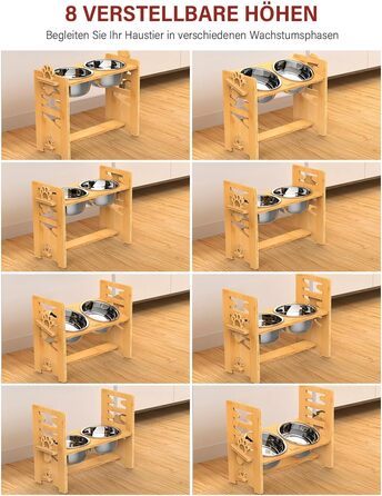 Підвищена годівниця для собак Vantic з підставкою, регульована годівниця для собак і котів, міцна годівниця-стійка з 2 нержавіюних мисок та неслизькими ніжками (для великих собак, бамбук)