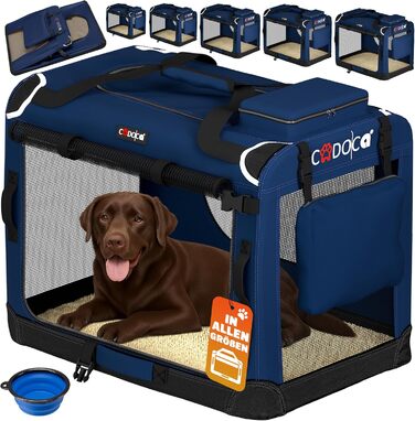 CADOCA® Розкладна переноска для собак L 70x52x50 см, міцна, дихаюча, для подорожей в авто, синього кольору