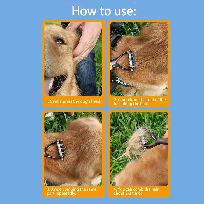 Інструмент для догляду за шерстю: двосторонній гребінець для підшерстка, щітка для цуценят та котів, гребінець з гострими зубцями для видалення ковтунів та відмерлого хутра (сріблястий)