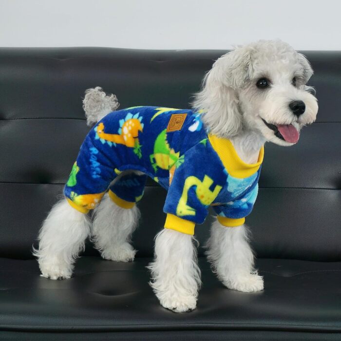 Піжама для собак XPUDAC, фліс, теплий зимовий костюм для собак, дівчаток та хлопчиків, розмір S, блакитний динозавр