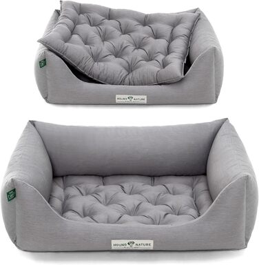Ортопедичне ліжко для собак HOUND & NATURE Zermatt, корзина для собак середнього розміру з високим бортиком, м'яке собаче ліжко з подушкою (M - 95x70 см, світло-сірий)