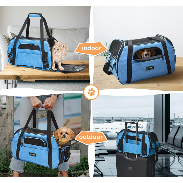 Переносна переноска для тварин Jespet, м'які стінки, для котів та цуценят, 17' x 9' x 11.5', блакитний