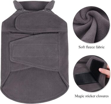 Тепла флісова куртка для собак VIVAGLORY Cozywrap Wintermantel, з отвором для шлейки, відбиваючі елементи, регульована, сірого кольору, XXS (обхват грудей 29-40 см)