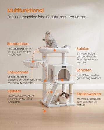 Дерево для котів Feandrea 96 см з платформою, будиночком, гамаком та сходами, PCT51W (кремовий)