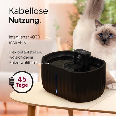 Автоматичний котячий фонтан Pretty Paw Aqua Sense, бездротовий, з датчиком руху, фільтром та резервуаром 3 л, чорний – поїлка для котів з акумулятором на 45 днів