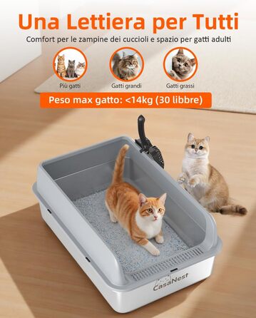 Сміттєве відро CasaNest для котів з нержавіючої сталі, XXXL, велике, антивитік, антиприлипання, темно-сірий