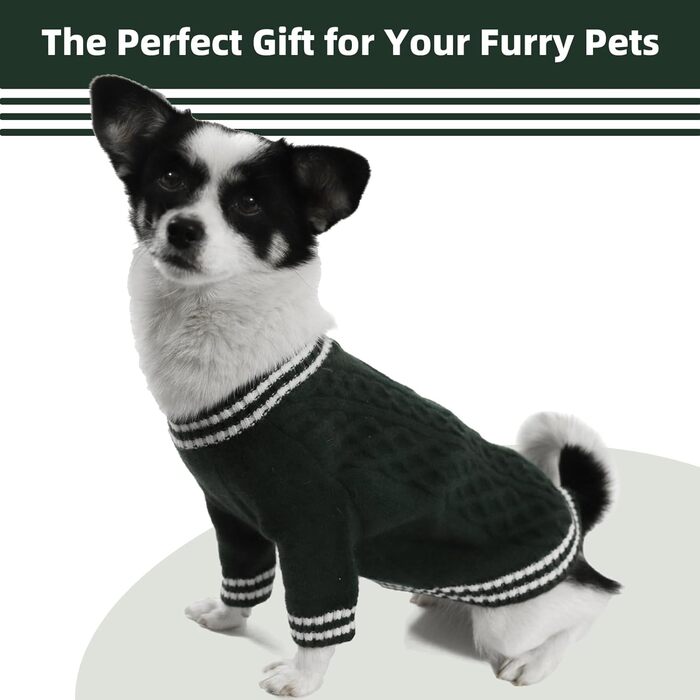 Теплий в'язаний пуловер для собак великих порід (зелений, розмір L) - Французький бульдог, Лабрадор, Німецька вівчарка