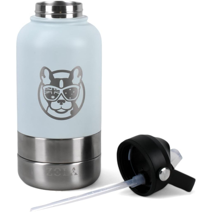 Водонепроникна пляшка для собак 3-в-1 з мискою та контейнером для ласощів | Без BPA, ізольована, 940 мл (Блакитний)