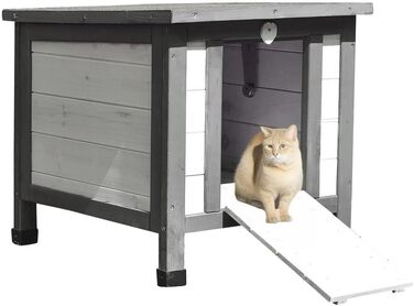 Зимовий будиночок для котів з відкидною кришкою і пандусом, 50x45x43 см, дерев'яна вулична котяча хата, спальний будиночок, котяча нора