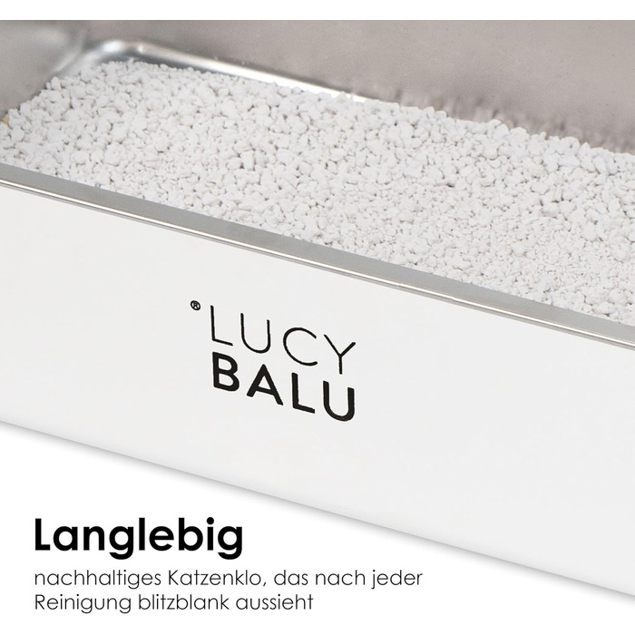 LucyBalu® велика відкрита котяча туалетна коробка з нержавіючої сталі, без запаху, hop-in, біла
