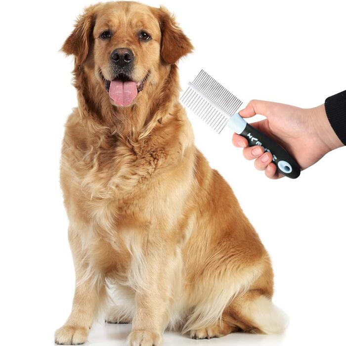 Бурштук для догляду за шерстю собак Tonyg-P, м'яка вичавкова щітка + двосторонній гребінець для собак з довгим волоссям (синій)