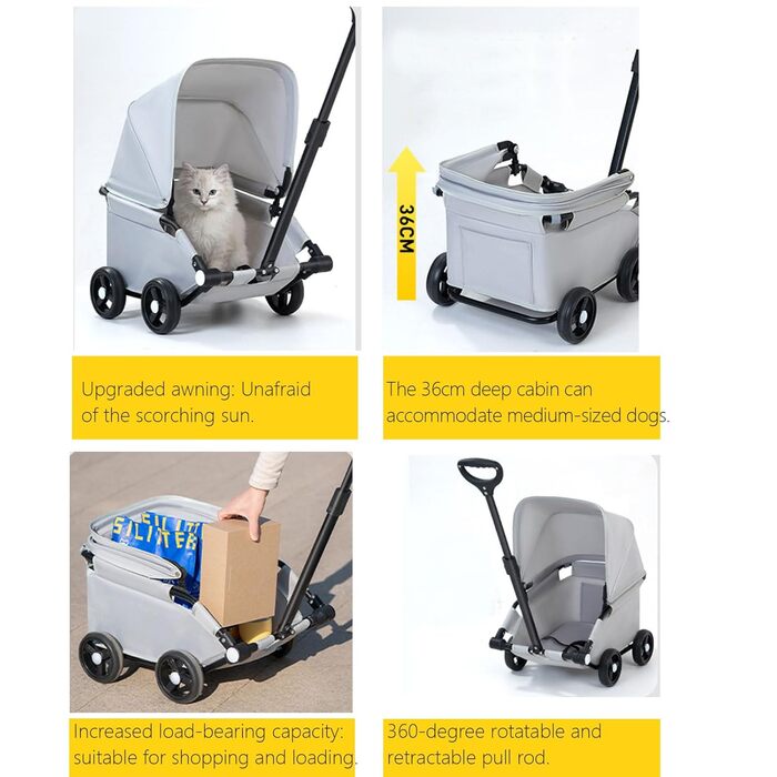 Візок для собак Loyimioo Mini - легкий, складаний, з UV-захистом та поворотним ручками. Підходить для маленьких та середніх собак. Колір: сірий.