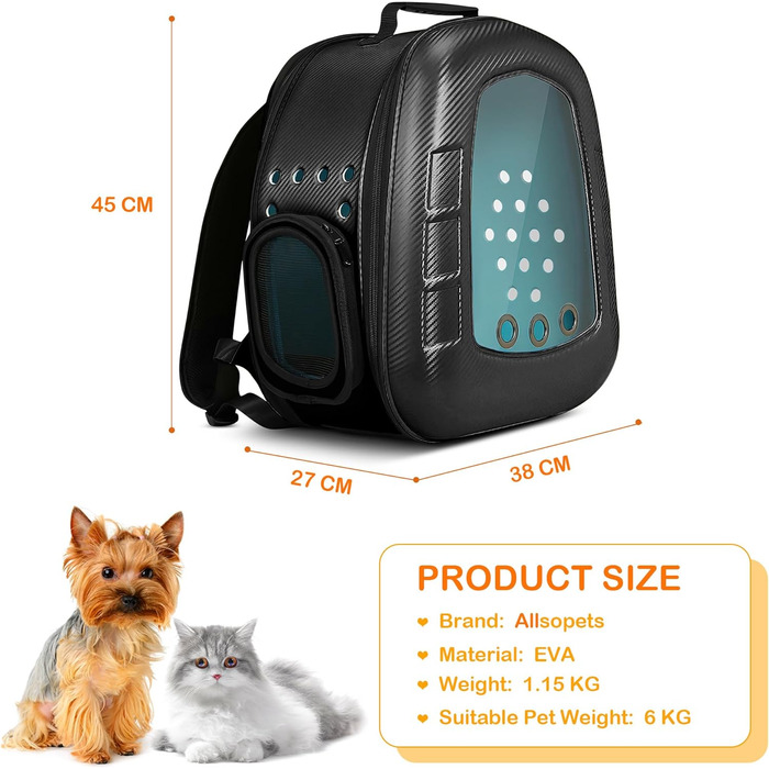 Рюкзак-переноска для котів та цуценят ALLSOPETS Bubble - чорний