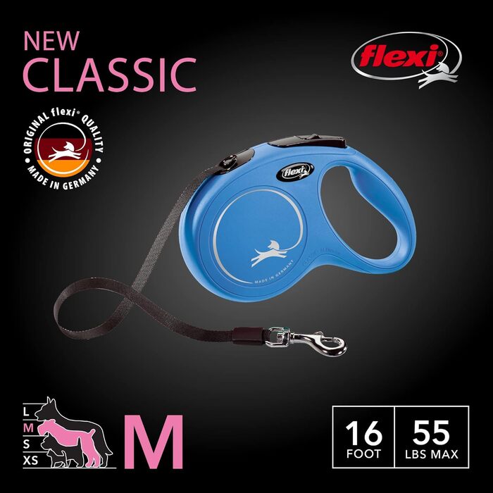 Повідок для собак FLEXI CL2MT5.250.BL, автоматичний, 4,9 м, синій, розмір M