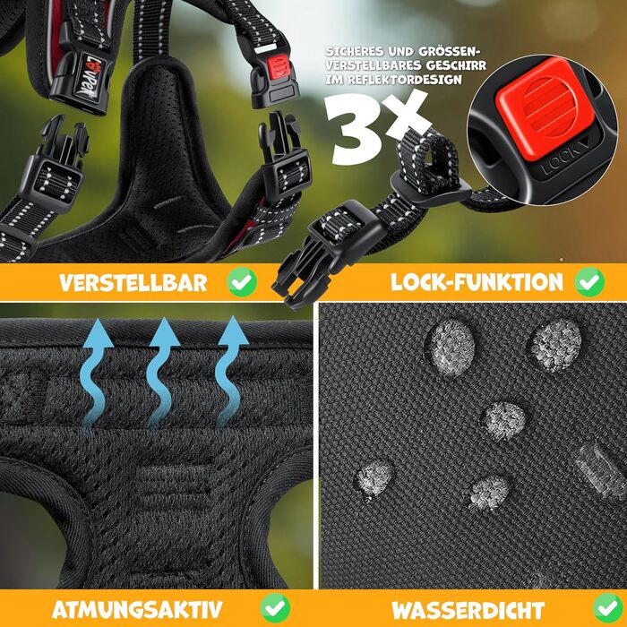 LOVPET® Шлея для собак без натягу і удушення, дихаюча м'яка нагрудна шлея для малих собак і цуценят, відбивна, регульована, з ручкою та пакетами, бордовий, XL