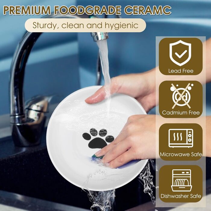 Підвищені годівниці для котів 2 шт. з металевим стійкою, силіконовою підкладкою, керамічні миски для котів та маленьких собак