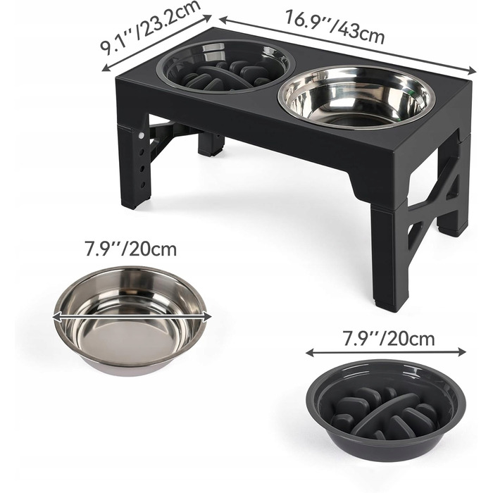 Подвійна підвищена миска для собак та котів, миска для корму