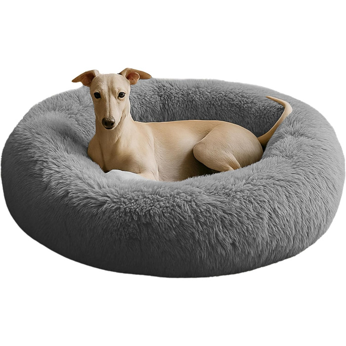 М'яке ліжко для собак знімний чохол 80 см - Ручна робота, пухнасте ліжко для собак, подушка для собак, ліжко для котів, машинне прання, кругле ліжко для котів сірого кольору 80 см сірого кольору