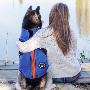 Теплий зимовий одяг для собак: куртка-жилет з пов'язкою, для цуценят та собак середніх та великих порід (синій, S)