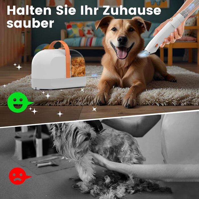 Машина для стрижки собак AIRROBO з пилососом 12000 Pa, щітка для видалення шерсті для собак і котів, тиха машинка для стрижки собак з інструментами для догляду, контейнер для пилу 1.4L, PG10 Білий