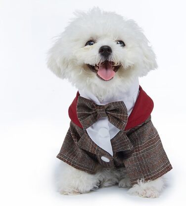 Елегантний костюм для собак: смокінг для маленьких та середніх собак, коричневий, з краваткою, для вечірки, дня народження, фестивалю, розмір S (довжина спини 24 см)