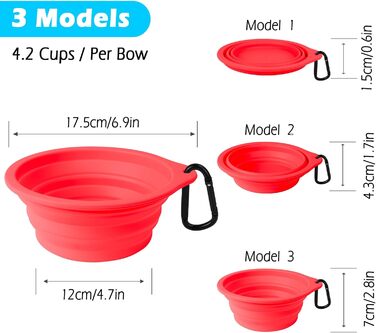 Складані годівниці для собак PetBonus (2 шт.) - силіконові миски для води та корму для собак, котів, в дорогу, з карабіном (1000 мл, чорний, червоний)