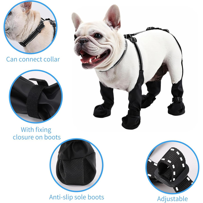Водонепроникні чоботи для собак, захист подушечок лап для собак малого та великого розміру, регульоване взуття для домашніх тварин для прогулянок, м'які чоботи для домашніх тварин, захист лап (Чорний-UK, Великий)