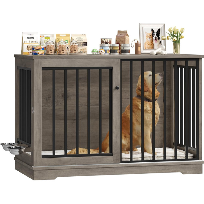 Клітка для собак FirFurd 120см: міцна метало-дерев'яна будка XXL для великих собак, 120x90x60 см, коричнево-біла