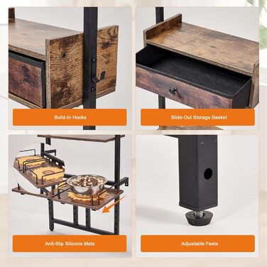 Підвищена годівниця для собак LitaiL з місцем для зберігання та двома антиковзними килимками, для великих собак, регульована висота, кріплення на стіну, колір вінтажний коричневий