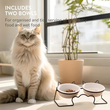 Навіс Keramik Katzennapf mit Metallständer - Erhöhter Katzennapf - Katzennapf Keramik - Katzennapf erhöht - Futterstation Katzen - Spülmaschinen- und Mikrowellensicher Weiß/Grün (Schwarz/Weiß)