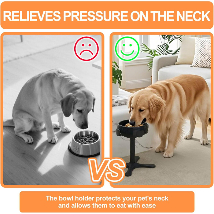 Підставка для годівлі собак, регульована по висоті, миска для води та корму, підвищена, регульована висота 5.5', 9.45', 13.2', стабільна та неслизька, для малих, середніх та великих собак, чорна