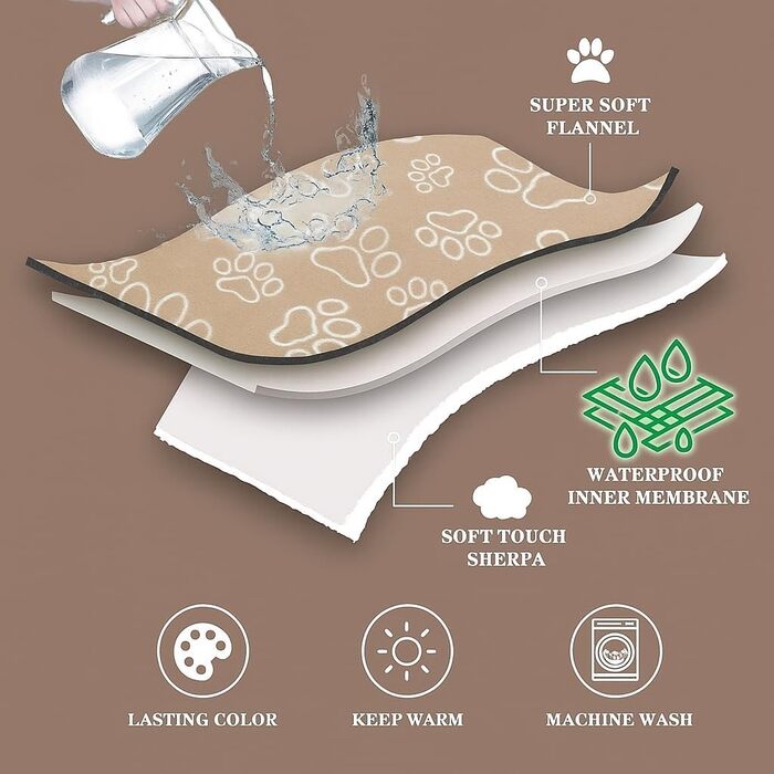 Водонепроникний плед для собак та котів, двосторонній, м'який та зносостійкий, захист для дивану, ліжка та авто, пральна ковдра для тварин (Taupe, Medium)