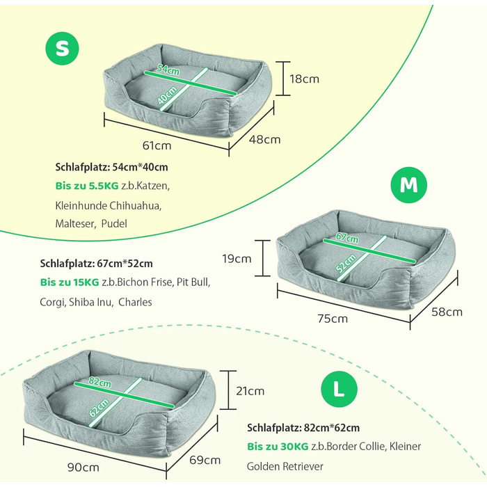 Крісло-ліжко для собак великих порід, 90x69x21 см, зелене, з м'якою подушкою, миється, двостороннє