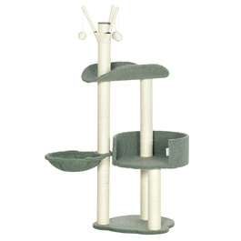PawHut Cat Tree 123H см Лазильне дерево з кошиком і м'ячем, сизалева колона, ДСП, зелений + кремовий білий| Аосом