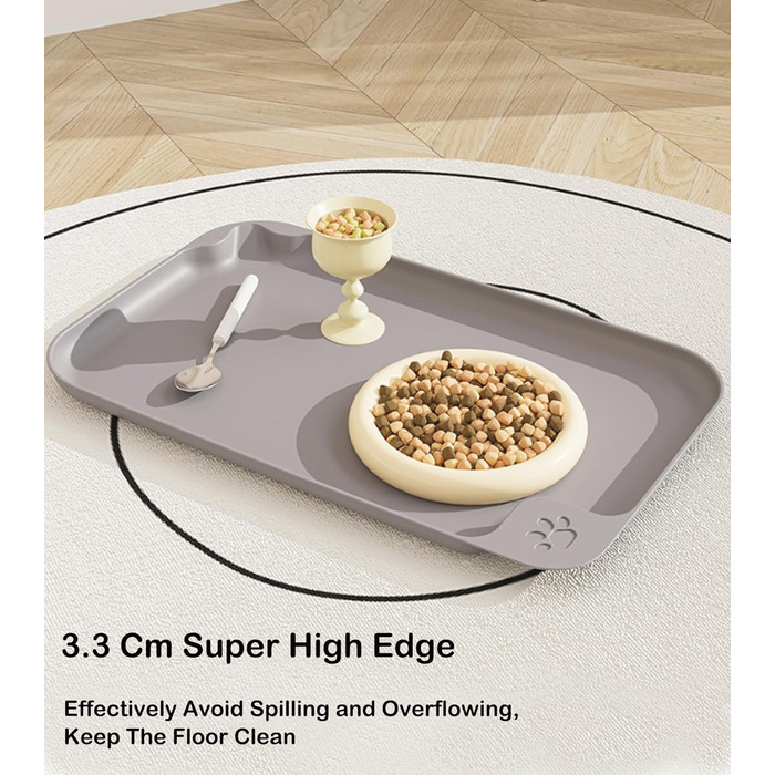 Водонепроникний килимок для годування собак та котів Octonyluck, 57.5x35.5 см, сірий