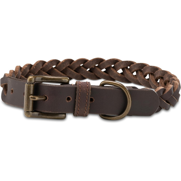 Сплетене шкіряне ошийник для собак – Міцний ручної роботи з преміум-шкіри буйвола Clarissa (M (36.0-45.0cm))