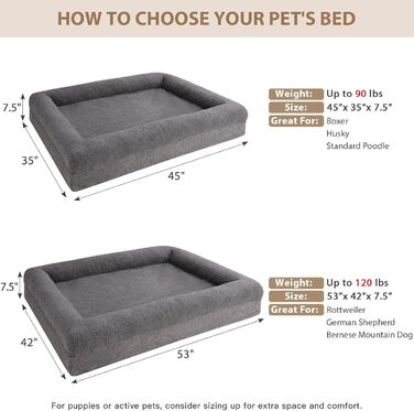 Лежанка для собак великих порід RRPETHOME, ортопедична, знімний водовідштовхувальний чохол, велика, 114x89x19 см, сіра