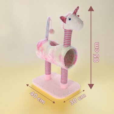 Драбинка для котів Mijoma з дизайном єдинорога, рожевий колір, 3 стовпчики з сизалю, іграшковий хвіст з помпоном, плюшева голова та тунель, 85x40x30 см – ідеально для гри та догляду