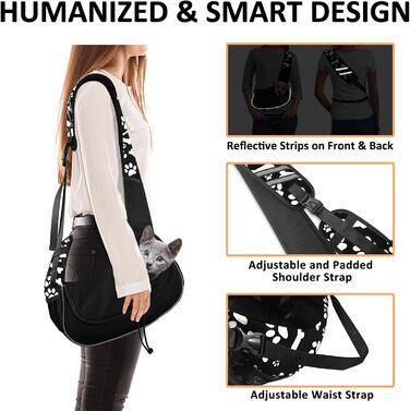 Трапельник для собак та котів, чорний, з регульованим ремінцем, для тварин до 5 кг, принт 'Лапи та кістки'