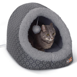 Електричне лежанка-печера для котів K&H Pet Products, сіра з геометричним візерунком, 43,2x38,1x33 см