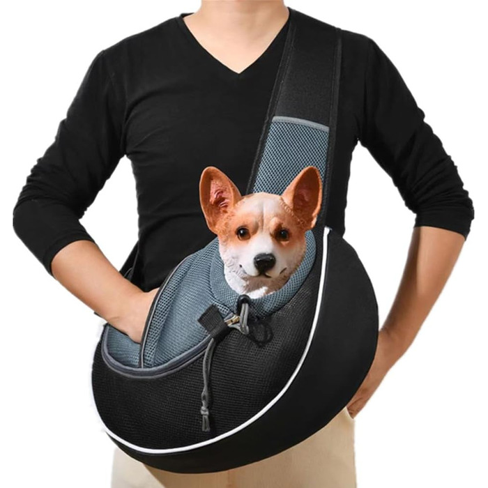 Сумка-переноска для собак, регульована, для собак і котів, з дихаючої сітки, для подорожей, чорна (0.5-3 кг)