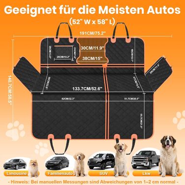 Захист для заднього сидіння авто для собак, 600D, водовідштовхувальний, стійкий до подряпин, з боковими захистами та оглядовим вікном, універсальний, для собак