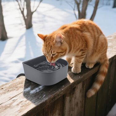 Підігріваний годівник для води для кроликів, котів, собак та птахів (1 л), сірий