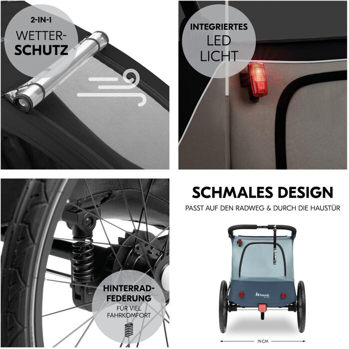 Фарм-причіп Hauck Dryk Duo Plus Set для 2 дітей з люлькою, тентом та дощем. Складається, з підвіскою та функцією коляски (Чорний)