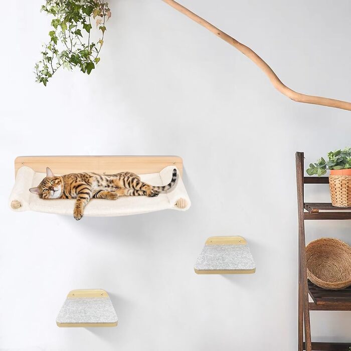 Крісло-гамак для котів на стіну, гамак для котів, міцний гамак для котів на стіну до 35 кг, кліматична стіна для котів, ліжко для котів для сну та відпочинку - 61 * 40 * 15 см – білий