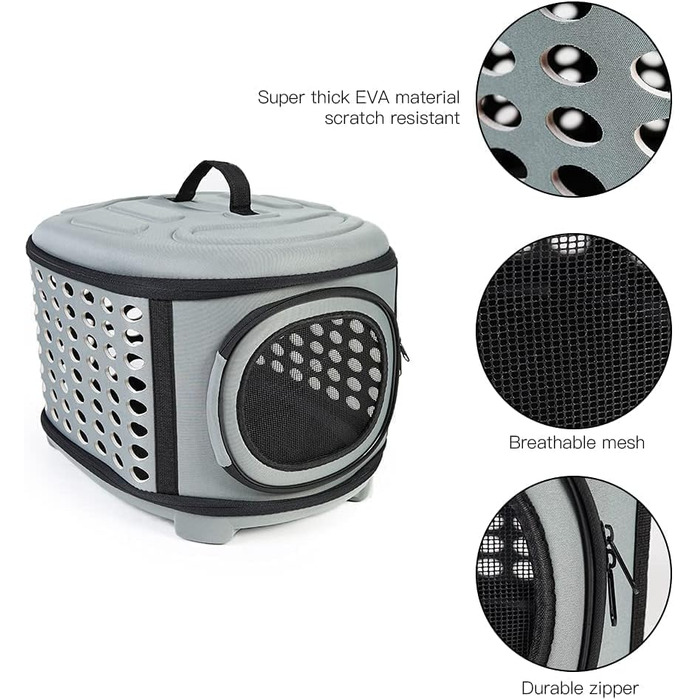 Складана переноска для котів та маленьких собак сірого кольору з м'якою підстилкою