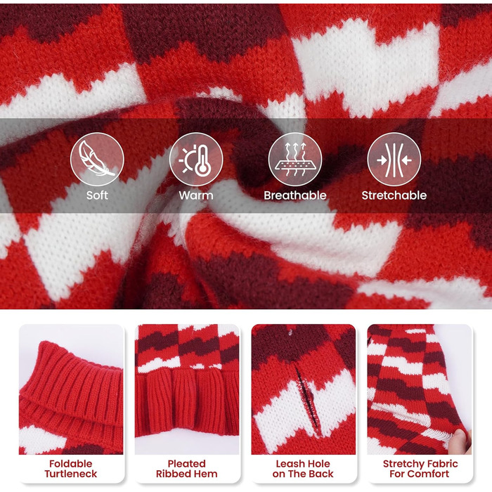 Пуловер для собак OUOBOB – зручний теплий пуловер з коміром-стійкою для дівчаток, великих порід, для холодних днів та свят (Новий Рік, День подяки), червоний, розмір XXXXX-Large, однотонний (Getaway Solids)