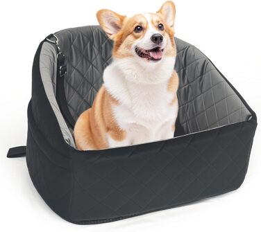 Автомобільний лежак для собак та котів, з кишенями для зберігання, з ременями безпеки, чорний та сірий